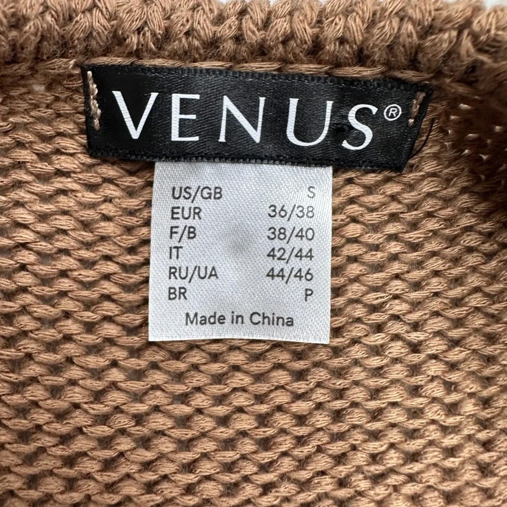 Venus‎ Open Front Cardigan Brown Faux Suede Crochet Fringe Sweater Boho Womens S